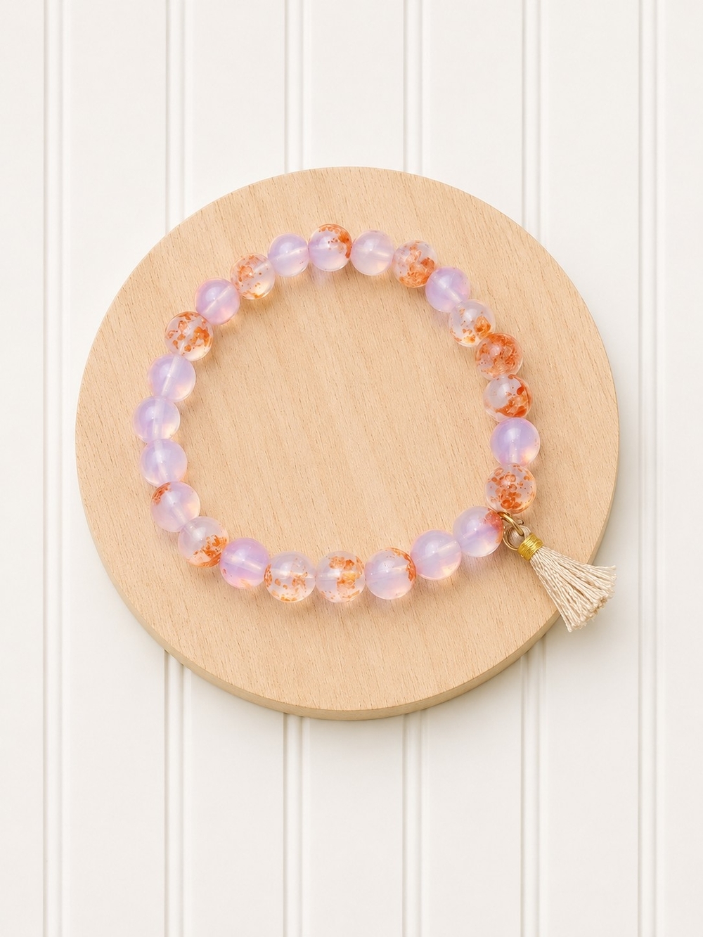 Beaded Tassel Bracelet in Lavender and Peach